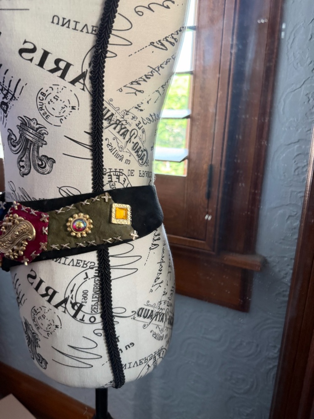 Vintage Multicolor Patchwork Statement Waist Belt with Gem Accents - Picture 8 of 16